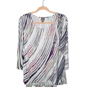 Chico's Easy Wear Tunic Brushstrokes Long Sleeve Blouse Size 2 12